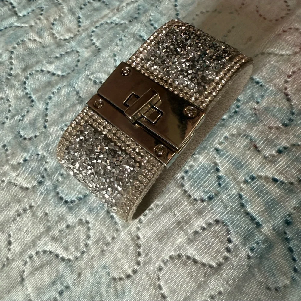 Sparkling Silver Rhinestone Thick Bracelet